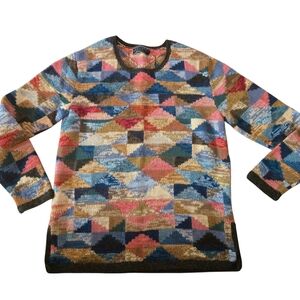 Peruvian Connection Kaffe FassettMulticolor Geometric Crewneck Sweater Size M
